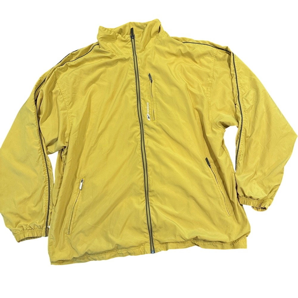 Reebok Mens Yellow Full Zip Windbreaker Jacket Lined Activewear XL